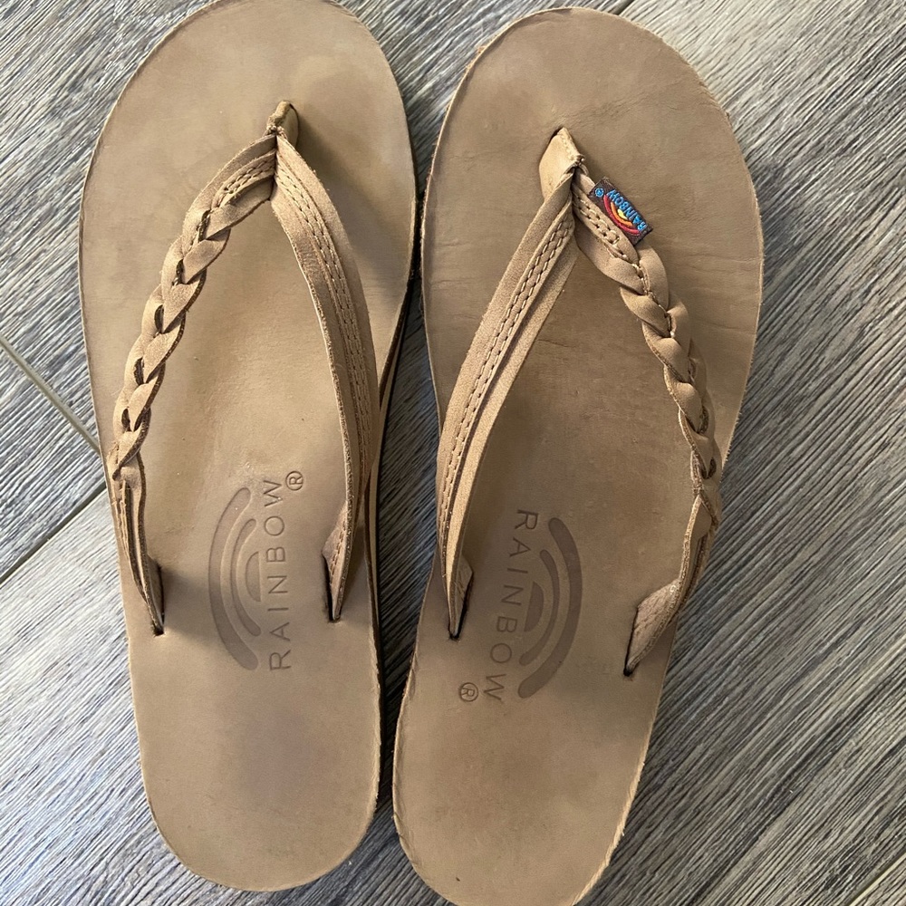 Rainbow braided flip flop sandals